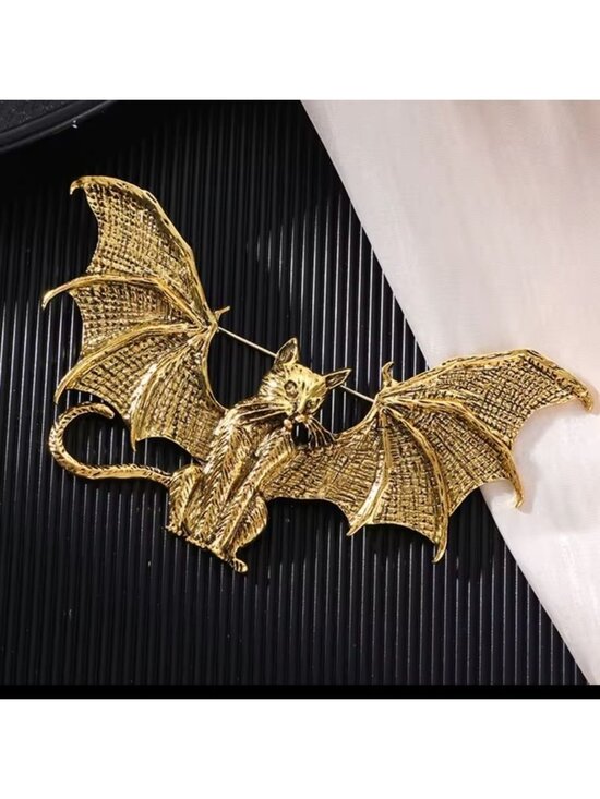 Anthropologie Jewelry - Gothic Bat Cat Brass Brooch